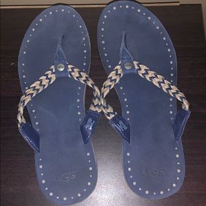 Never worn. Ugg sandals blue and cream flip flops
